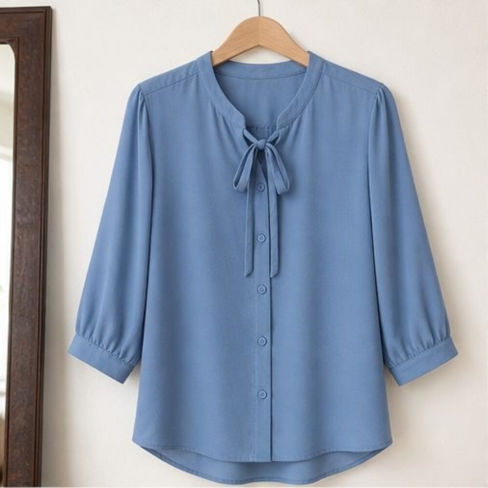 Blue Pleated Blouse